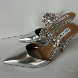 Steve Madden Silver Sexy Women's Mule Shoes Heels Summer Shoe